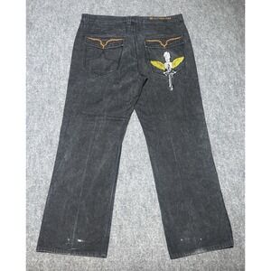 Blac Label Angel Cross Embroidered Jeans Fit 40x33 Dark Graphic Denim‎ Y2K Retro